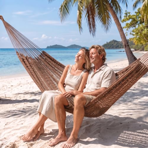 Handwoven Rope Mayan Hammock for Outside, 600 lbs Capacity | 2 Person, Portable Carrying Bag, Easy-Used Tree Straps, Carabiners, Soft Fabric, Patio (Desert, X-Large) - color: Desert, size: X-Large