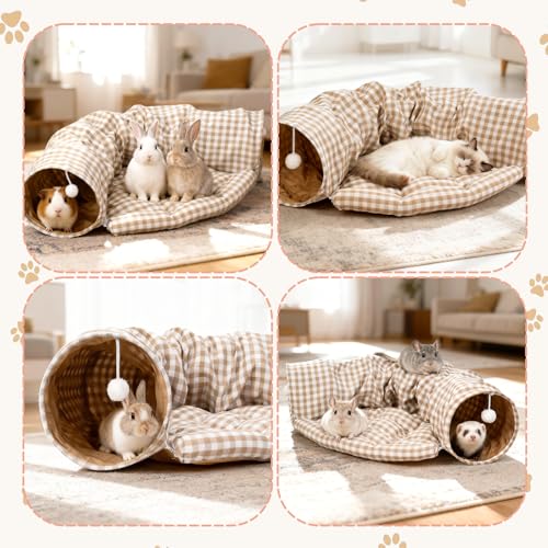 Bunny Tunnel Bed, Collapsible Tunnel Tubes with Removable Bed