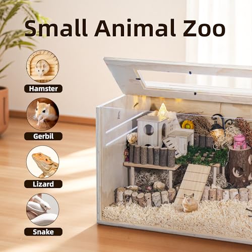 Hamster Cage Chewproof, 32" Wooden Guinea Pig Cage for Small Animals, Openable Top with Easy View Acrylic Panels for Hamster, Rabbit, Guinea Pig, Hedgehog(32" L x 15.7" W x 15.7" H) - size: 31.5"L x 15.7"W x 15.7"H