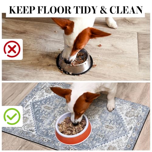 Dog Food Mats for Floors, Absorbent Dog Bowl Mat for Food and Water Dispenser Mat, Quick Dry Cat Food Mat Pet Supplies - color: Blue, size: M(16"×24")