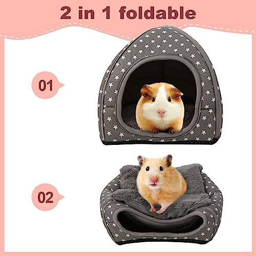 Cozy Guinea Pig Hideout Bed Soft Fleece Material Removable Cushion Washable and Dryer Friendly Perfect Cage Accessories for Rabbits Hamsters Hedgehogs - color: Grey