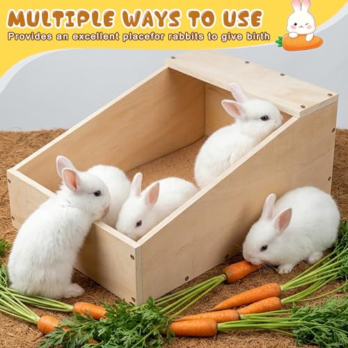 17"x12"x12" Wood Rabbit Nesting Box with Mat, Wooden Small Animal Hideout | for Breeding, Multi-Purpose Hutch for Rabbits, Chickens, Ducks, Guinea Pigs, Chinchillas and Birds & Other Small Animals