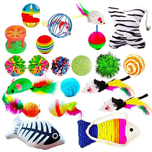 CoCoo Ferret & Cat Toy Variety Pack, Activity Set of Mylar Balls, Chew Toys, Catnip Pouches, Play Mice & Bells, Great for Persians, Maine Coons, Calicos & Tabby Cats, 20 Pcs