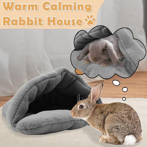 kathson Rabbit Cave Sleeping Bed Guinea Pig Hideout Cozy House Pet Soft Warm Fleece Winter Slipper Cushion Small Animal Nest Cage for Ferrets Squirrel Hamster Chinchilla Rat Hedgehog Bunny - color: Dark Gray