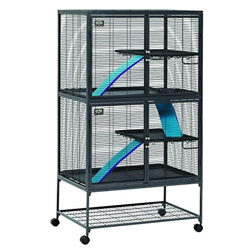 Critter Nation by MidWest Homes for Pets Double Unit Small Animal Cage, Habitat for Rats, Chinchillas, Ferrets, Sugar Gliders, Tool-Free Assembly, with Full-Width Doors, Shelves & Removable Base Pans - color: Black: 1/2 Inch Wire Spacing: Critter Nation,