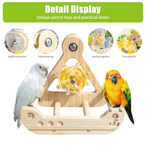 Bird Stand Perch Toy,Interactive Rocking Parakeet Toy and Perch, Wooden Exercise Wheel Cockatiel Toy, Intelligence Puzzle Enrichment Toys,Bird Playground Play Stands for Conure Budgie(C) - color: D