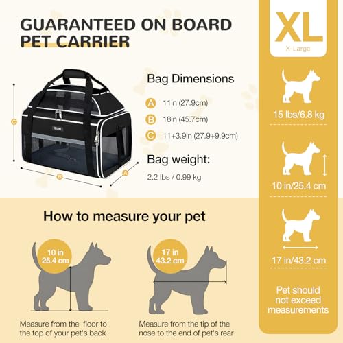 Lekereise Top-Expandable Pet Carrier 18x11x11Inch Delta American United Airline Approved Soft Sided Underseat to 15lbs Travel Carriers for Small Dogs Cats with Locking Safety Zippers Anti-Scratch Mesh - color: Black