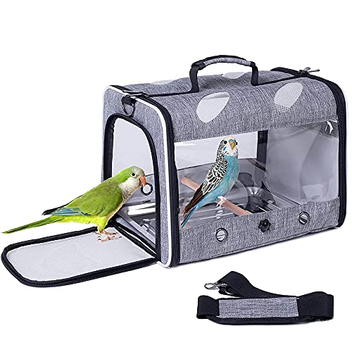 Bird Travel Carrier with Stand Perch, Breathable Bird Carrier Cage Parrot Carrier for Hiking, Airline Approved - color: Grey