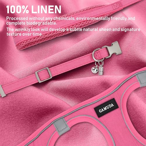 GAMUDA Small Pet Harness Collar and Leash Set, Step in No Chock No Pull Linen Fabric Soft Mesh Dog Vest Harnesses Reflective for Dogs Puppy Cats Kitten Rabbit (Pink, XXS) - color: Pink, size: XXS