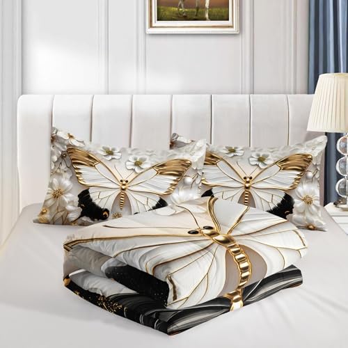 QOOMO 3Pcs 3D Butterfly Comforter Set Twin,Butterflies Bedding Set for Kids | 3Pcs Bedding Set Printed Comforter with 2 Pillowcases,Soft Microfiber,Lightweight and Comfortable,for All seasons - color: 3d Butterfly 10, size: Twin