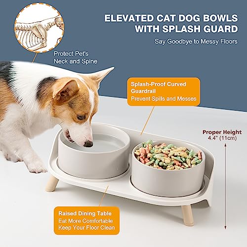 Elevated Ceramic Dog Bowl Set - Double Dog Feeding Bowls with Stand Splash Proof - Raised Dishes for Food and Water - Ideal for Small to Medium Dogs - 2 x 720 ml - 11.3 oz - Grey - color: Grey, size: Medium