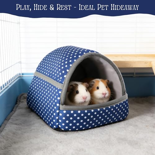Guinea Pig Hideout with Cuddle Pouch - Washable Dwarf Rabbit Bed, Durable Fabric with Soft Lining - Small Animal Cage Accessories - Blue Dot - color: Blue