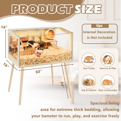 PROLEE Hamster Cage with Legs, Guinea Pig Cages Chew Proof, Hamster House, Hamster Cages and Habitats with Lockable Design, Small Animal Cage, 32" L x 16" W x 40" H - size: 32.0"L x 16.0"W x 40.0"H