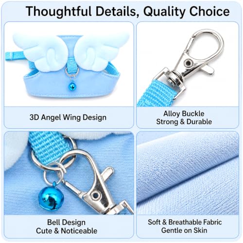 Ferret Harness and Leash Set for Adult Ferrets, Cute Angel Wing Small Animal Vest Harness, Adjustable for Ferrets Kittens Mini Dogs Blue1536-2 - color: Sky Blue