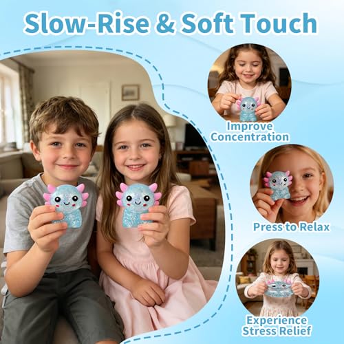 Blue Axolotl Squeeze Toy Portable Slow Rise Stress ADHD Autism | Non-toxic TPR material Slow rebound feel eases anxiety Adult office stress relief Quiet & non-disruptive. - color: Single Blue Sitting Axolotl