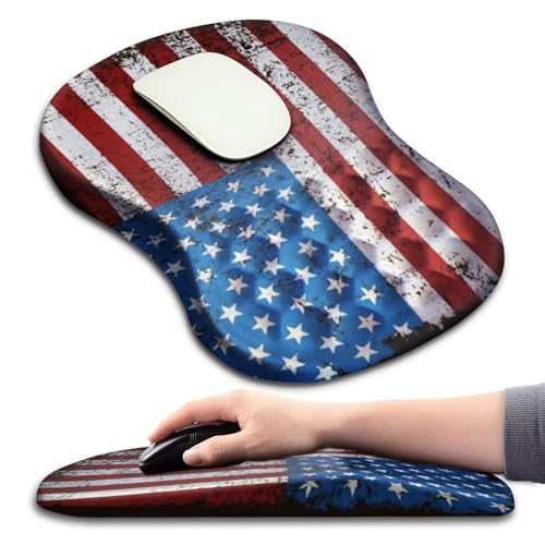 Hokafenle Ergonomic Mouse Pad Wrist Support with Massage Design, Wrist Rest Pain Relief Mousepad with Memory Foam&Non-Slip PU Base, Mouse Pads for Wireless Mouse & Desk (12x8 inch,USA Flag) - color: HK010-USA Flag