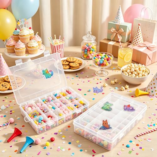 OALCQ Plastic Organizer Box, 100 PCS Cute Cat Stickers, 24 Grid Storage Container for Beads & Craft, Clear Tackle Case for Jewelry Making, Sewing, Bolts, Accessories - style: cat