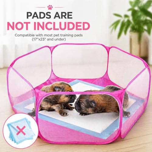 Rypet Guinea Pig Playpen Pop-Up, Outdoor Yard Fence for Small Pets,Pink | Breathable 360° Mesh View, Pops Open Fast, 47 x 15 in Play Space, Folds Flat for Travel, Rabbits Hamsters Hedgehogs - color: Pink, style: Open Top Playpen