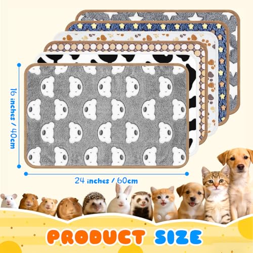 Eilyliafe 6 Pcs Guinea Pig Bedding Cage Liners Small Animal Flannel Blankets Sleep Mat Absorbent Reusable Pet Pee Bedding Pad Cover for Hamster Ferret Chinchilla Rabbit Hedgehog (16 x 24 Inch, Multi) - size: 16 x 24 Inch