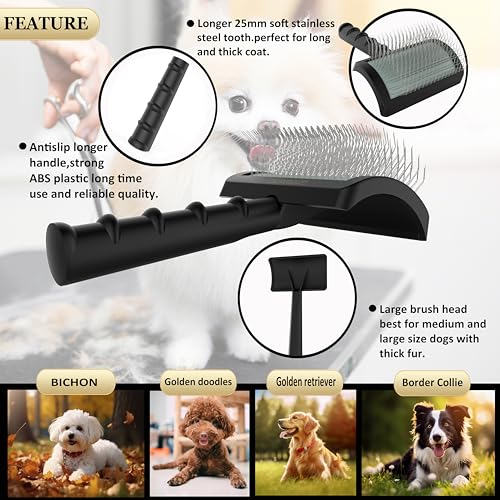 Doodle Brush Poodle Slicker Brush for Grooming Fluff Shedding Easy. | Curved Long Soft Bristles Cats Dogs Slicker Brush,Reduce Long Thick Curly Hair Tangles,Mats,Knots,Fluffy Matted Hair.25mm - color: black
