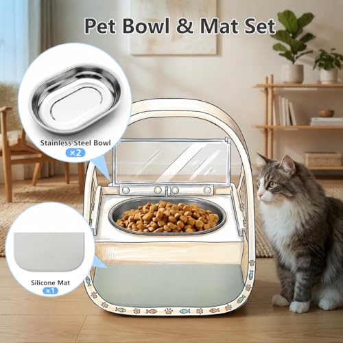 Stainless Steel Bowl for Automatic Pet Feeder, SUS 304, 2 Bowls with 1 Mat