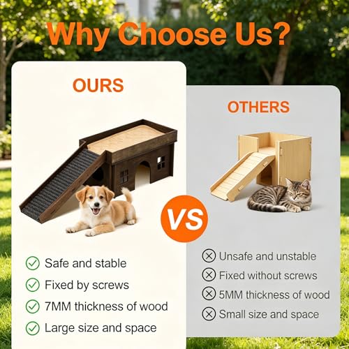 Large Sturdy Bunny House, Guinea Pig Rabbit Hideout Castle | Small Animal House Bed Hut Habitats with Stairs, Sturdy Wooden Guinea Pig Hideout for Hamsters Bunny Chinchillas Hiding - color: Walnut