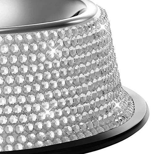 SAVORI Bling Dog Bowls White, 640ML Handmade Bling Rhinestones Stainless Steel Pet Bowls Double Food Water Feeder for Puppy Cats Dogs - Set of 2 - color: Silver