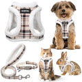 GAMUDA Small Dog Harness Collar and Leash Set, Step in No Chock No Pull Soft Mesh Adjustable Dog Vest Harnesses Plaid Reflective for Dogs Puppy Cats Kitten Rabbit (Warm Beige, XXS) - color: Warm Beige, size: XXS