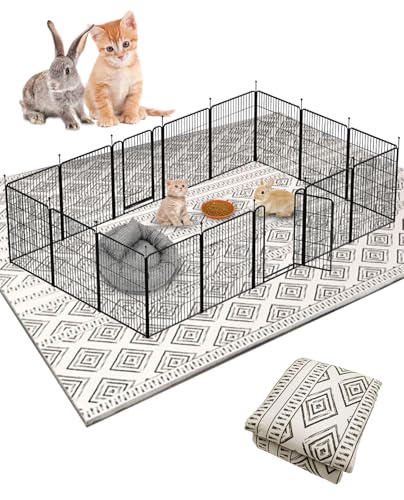 BNOSDM 79"" X 55"" Washable Bunny Cage Liners Large Rug for Rabbits Large Non Slip Pad for Bunnies Resuable Rabbit Liner for Chinchillas Cats Guinea Pigs Ferrets Dogs, Black+grey - size: 79" X 55"