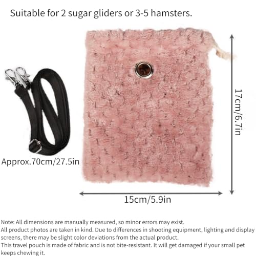 Sugar Glider Bonding Pouch Warm Travel Carrier Hamster Nest & Strap (Pink) | Extra-thick plush carrier for sugar glider & hamster. Features multi-hole ventilation, ideal for short travel with small pets - color: Pink