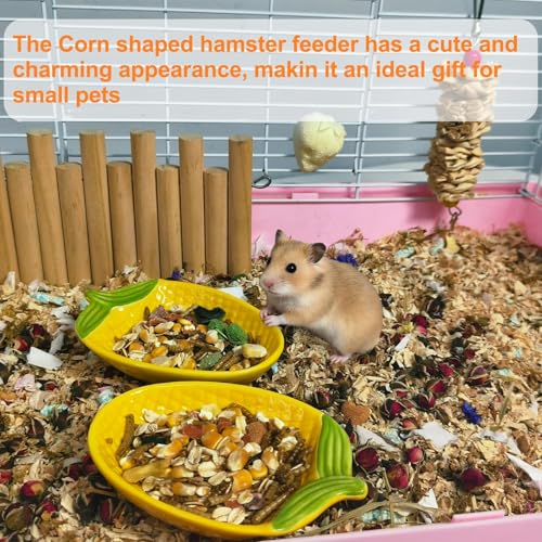2PCS Hamster Bowl, Hamster Food Dish Ceramic Food Water Feeding Bowl Small Animal Bowls for Gerbil Rat Mice Hedgehog (Corn)