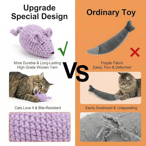 Catnip Toys Crochet Mouse, 6 Pcs Yarn Cat Nip Mice Safe Teeth Cleaning Chew Toy for Indoor Kittens Kitty, Adult Cats Interactive Catnip Cat Kicker Toys Anxiety Relief - color: 6pcs