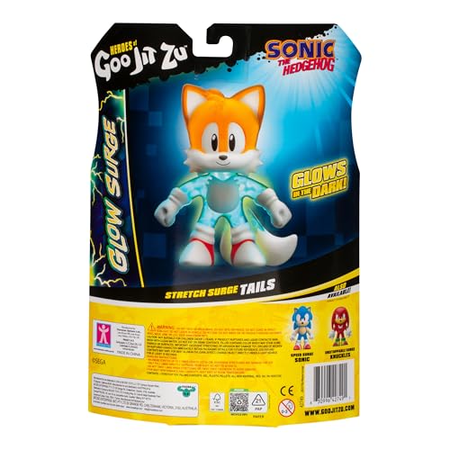 Heroes of Goo Jit Zu Stretch Surge Tails, Powered Up with Glow Surge Giving Him Glow-in-The-Dark Powers, Scrunchy, Stretchy Filling, Stretch Him Up to 3 Times His Size – Sensory Toys - style: Tails - Glow in the Dark