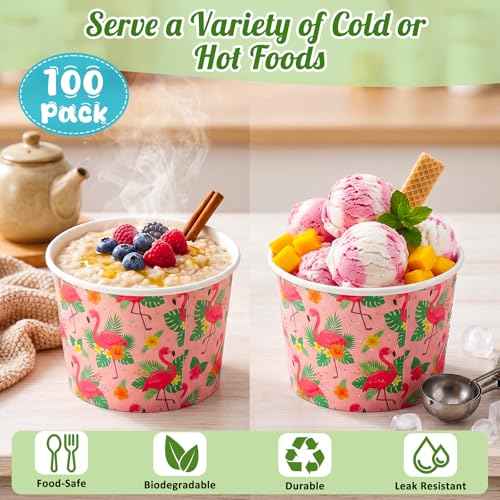 Jingmore 100 Pcs Ice Cream Paper Cups Bulk 8 oz Disposable Dessert Bowls for Hot or Cold Food Snack Treats Gift for Birthday Summer Party Favor Decoration(Hawaii) - style: Hawaii