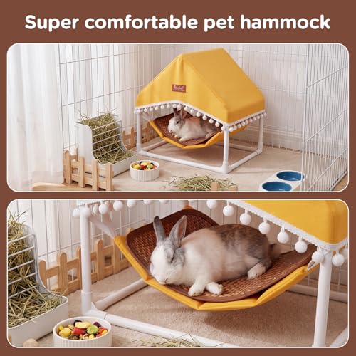 Guinea Pig Hammock with Stand,Rabbit Bed with Removable Cushion,Hamster Hideout House,Small Animals Accessories for Guinea Pigs,Hamsters,Ferrets,Chinchillas,Hedgehogs