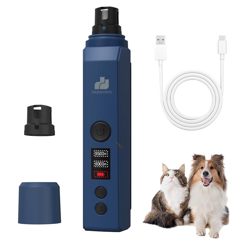 Ultra Quiet Electric Pet Nail Grinder with LCD Display, Dual LED Lights, USB Rechargeable, Midnight Blue