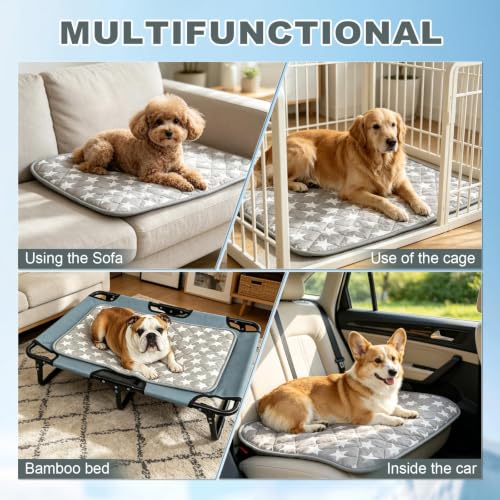 Lrage Dog Cooling Mat 32" x44in | Arc-Chill Cooling Fabric & Endothermic Color Changing,Visually display the cooling operation status on the surface,Non-Slip - color: Gray Star, size: 32x44in