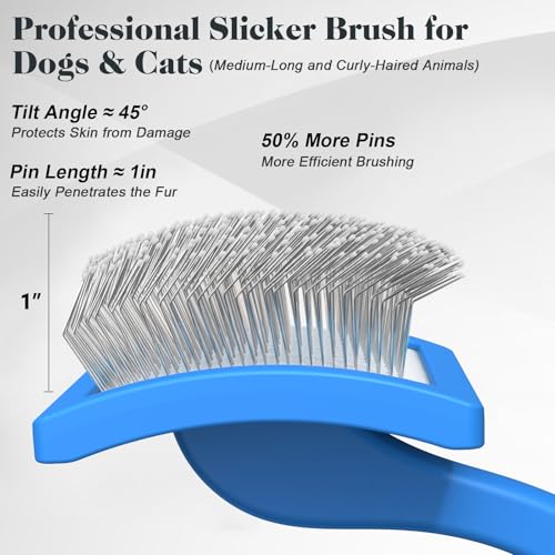 2PCS Slicker Brush for Dogs & Pet Comb,Professional Dog Grooming Brush (Goldendoodles,Poodles,Labradoodles) with Extra Long Pins to Effectively Remove Tangles, Knots and Mats (Blue, Gentle Large) - color: Blue, size: Gentle Large
