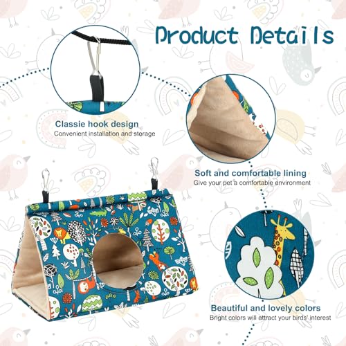 Rypet Bird Nest House, Bird Bed for Cage, Hanging Hammock Bird Hut, Blue M | Warm Plush Cotton Comfort, Side Hole Entry, Dual Hanging Straps for Cage, Machine Washable, Green Bird Tent for Medium Birds - color: Blue, size: Medium (Pack of 1)