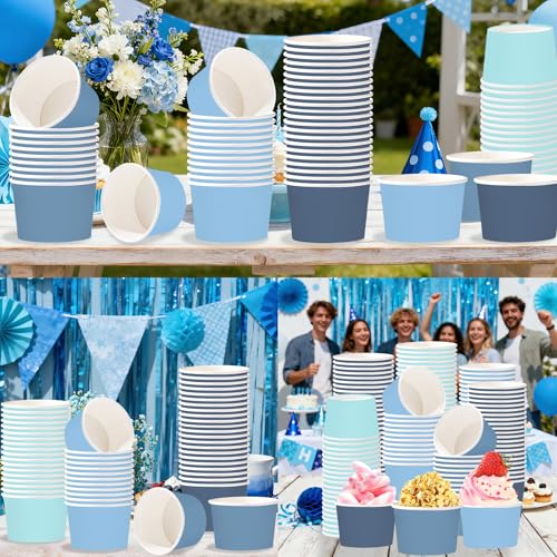 120Pcs 12oz Dusty Blue Ice Cream Cups for Hot or Cold Food | Gradient Blue Dessert Bowls Disposable Summer Ocean Large Snack Cups for Birthday Wedding Pool Bridal Baby Shower Party Favor - style: Blue Gradient Cup