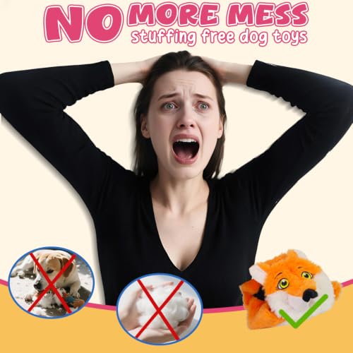 3Pack No Stuffing Dog Squeaky Toys, Plush with Crinkle Attract Medium Small | Durable Plush Puppy Teething Toys, Interactive to Keep Pets Busy, Toss Fetch Tug Play, Best Birthday Gift