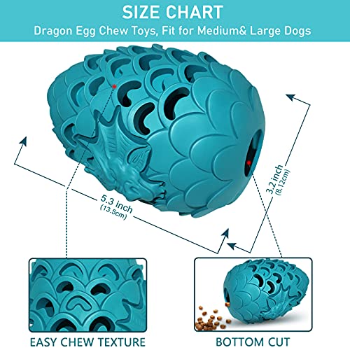 Dragon Egg Dog Chew Toys for Power Chewers - Toughest Indestructible | Treat Dispenser for Medium Large Aggressive Heavy Chewers, Durable Interactive Puzzle, Easy Clean - color: Large 5.3IN Blue