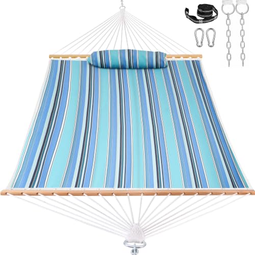 Lazy Daze 12 FT Sunbrella Quilted Hammock, Non-Fading Double Hammock | 2 Person Hammock with Pillow, Straps, Carabiners , All Weather Fade Resistant for Outside, Dolce Oasis - color: Dolce Oasis