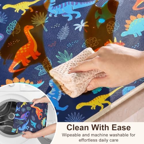 Basumee Splat Mat for Under High Chair, Waterproof & Mess-Proof Floor Mat | 46"×42" Baby Splash Mat, Non Slip Bottom, 4-Layer Fabric, Food & Liquid Catcher, Machine Wash for Boy Girl, Meals, BLW, Craft - color: Navy Dinosaur, size: 46x42 Inches