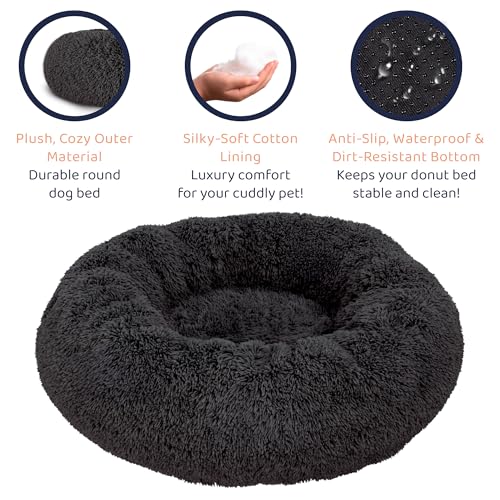 Donut Dog Bed - Premium Comfort for Anxiety Relief - Fluffy & Calming Design with Ultra-Plush Support | Cozy Round Dog Bed with Super Soft Circle Style (Black, Small) - color: Black, size: Small (23"L x 23"W x 8"Th)