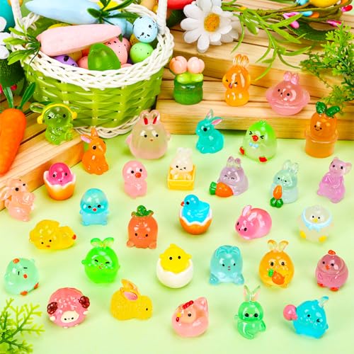 56 Pcs Easter Luminous Mini Resin Figurines 56 Style Glow in The Dark Little Small Resin Miniatures to Hide Bulk Bunny Chick Figures for Easter Party Favors Egg Fillers Micro Garden Landscape Decor - style: 56Pcs-Luminous Easter