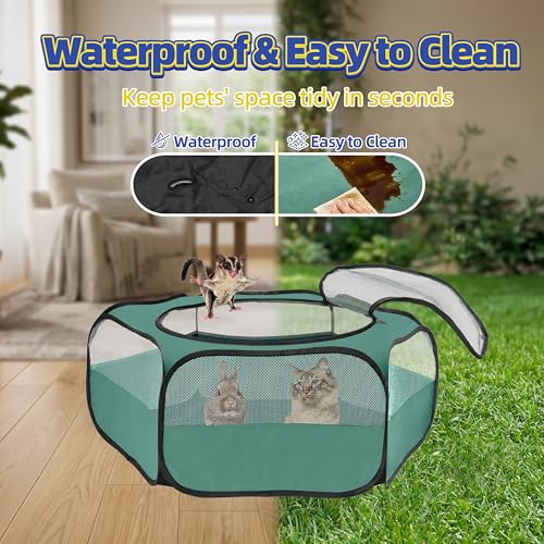 Small Animal Playpen with Mesh Cover & Waterproof Bottom Cat Tent Chicken Brooder Rabbit Guinea Pig Cage Playpen for Small Animals Indoor Outdoor Use - color: Deep Green