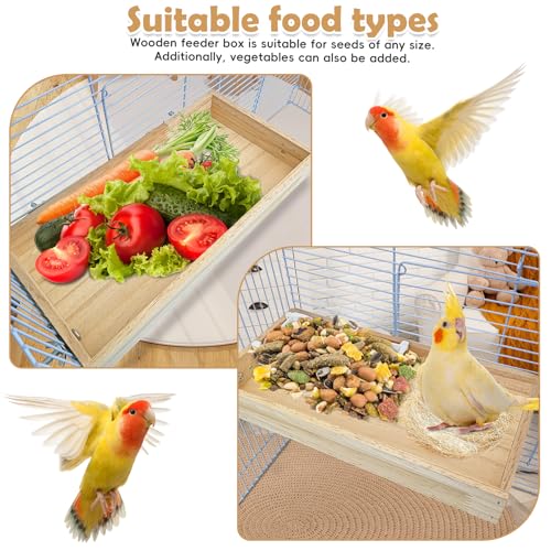 BNOSDM Wooden Bird Feeder for Cage Natural Wood Bird Foraging Box Food Dish for Small to Medium Birds Parrot Feeding Cups for Cockatiel, Lovebird, Parakeet, Budgies (Large) - size: M:11.8 x 5.9 x 1.6in