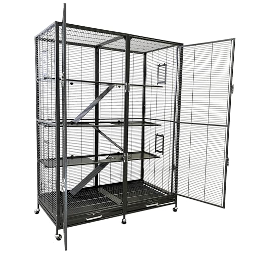 Borneo Small Animal Cage - for Sugar Gliders, Squirrels, Marmosets & Other Small Pets (Cage + Shelf & Ladder Set) - size: Cage + Shelf & ladder Set