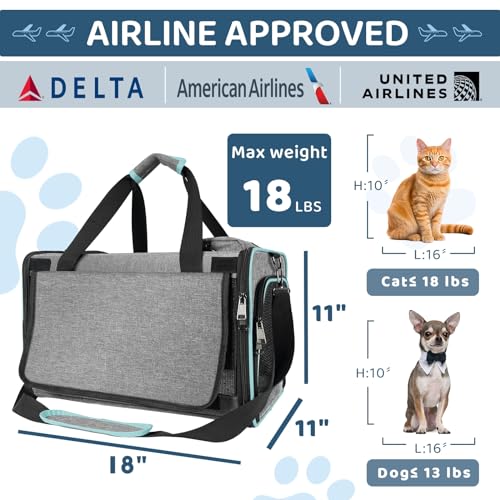 GAPZER Soft-Sided Pet Carrier for Air Travel 18x11x11 Inch, Underseat Cabin | Pet Airplane Crate Medium Cat 15 lbs Privacy Curtatin, Small Dog Crate Under 10 Pound TSA Approved Softsided Carry Cage Cabin - size: 18"x11"x11"